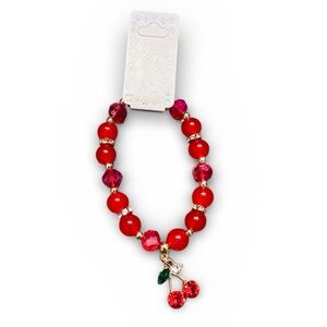 Red Cherry Charm Beaded Bracelet